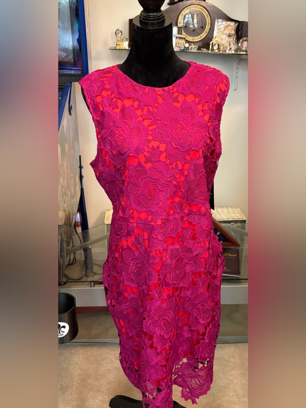 Roses Are Ready Red and Magenta Lace Midi Dress size XL